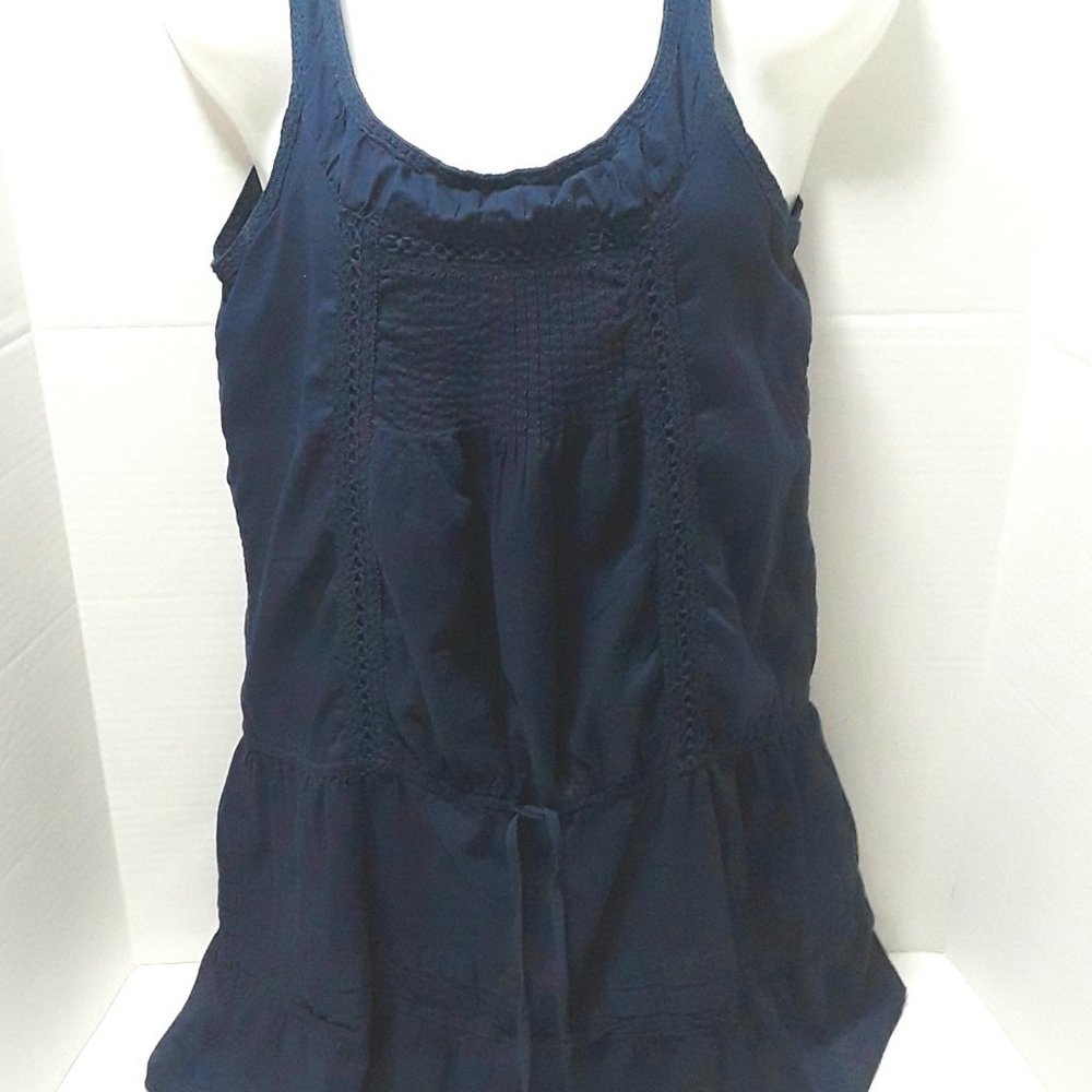 Abercrombie & Fitch Mini Tank Dress or Tunic Top Navy Crochet Lined S